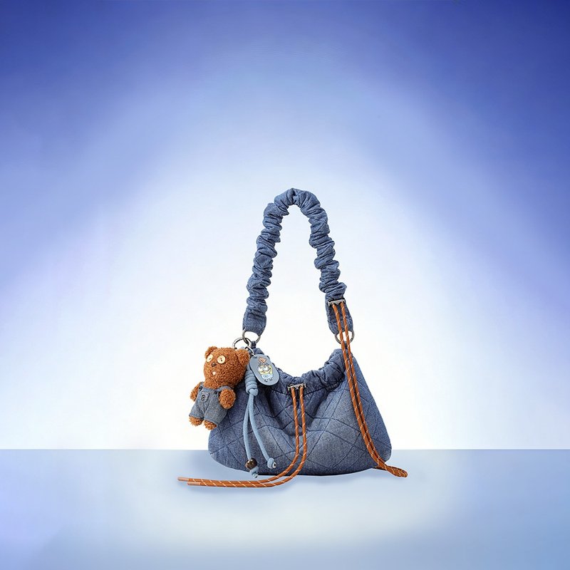 【滿額贈】Minions Tim 織物束繩雲朵包 (中號) - 側背包/斜背包 - 棉．麻 藍色