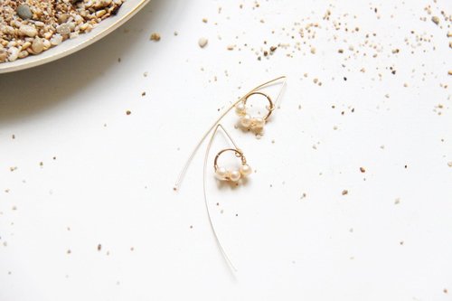 簡約風珍珠長針耳環/  Modern Pearl 14KGF long dangle earring