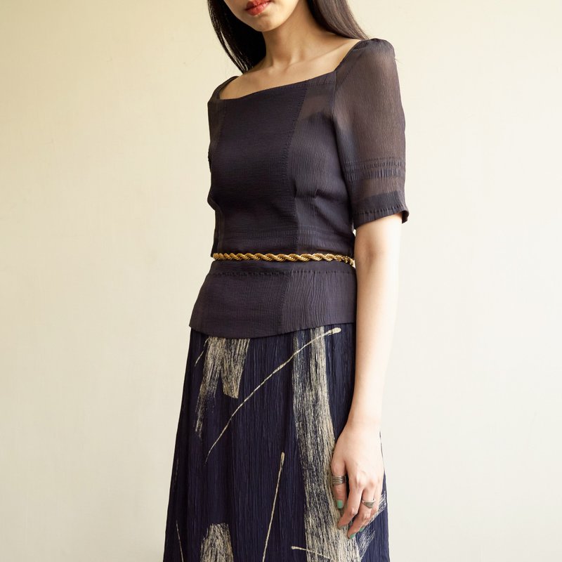 【NaSuBi Vintage】方型領口紗質古著上衣 - 女上衣/長袖上衣 - 其他人造纖維 