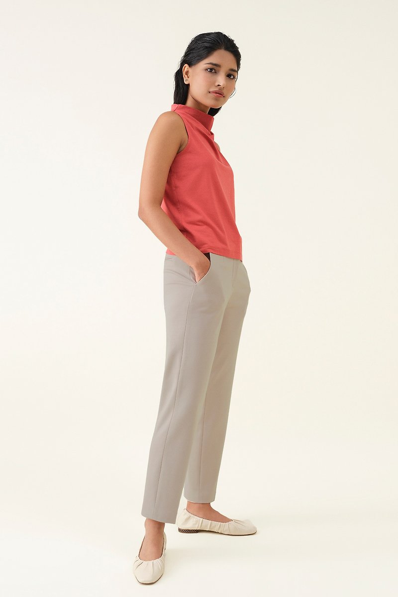高腰寬鬆錐型九分褲 - 杏色 香港品牌 環保時尚 - 女長褲 - 環保材質 卡其色