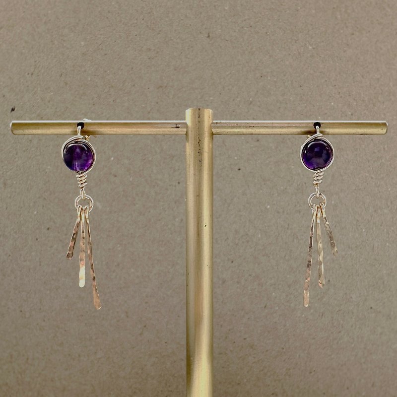 幻彩星辰 紫水晶 垂墜流蘇耳環 - 耳環/耳夾 - 水晶 紫色