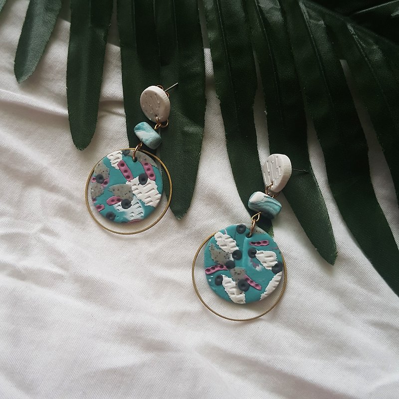Lake water green series - Japanese kimono spring color hand made earrings / earrings / ear / ear (double round) - Earrings & Clip-ons - Clay Multicolor