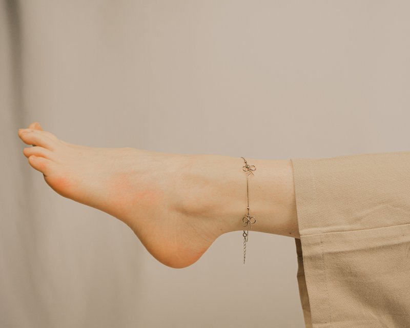 Vintage Silver Bows Charm Anklet - 腳鍊/腳環 - 純銀 銀色