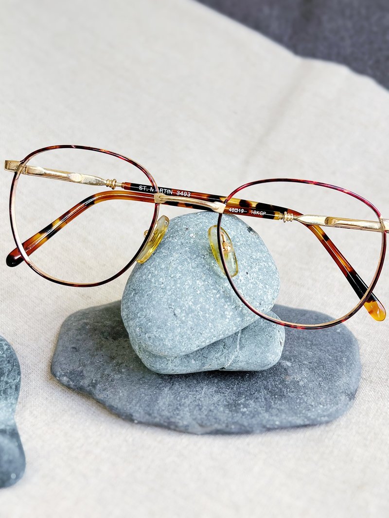 豔紅熱情碎點 方圓鏡框眼鏡 古董目著 18k/めがね japan /glasses - 眼鏡/鏡框 - 其他金屬 多色