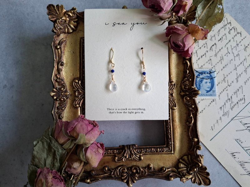 i sea you－藍眼淚－青金石、月光石 - 耳環/耳夾/耳骨夾 - 半寶石 