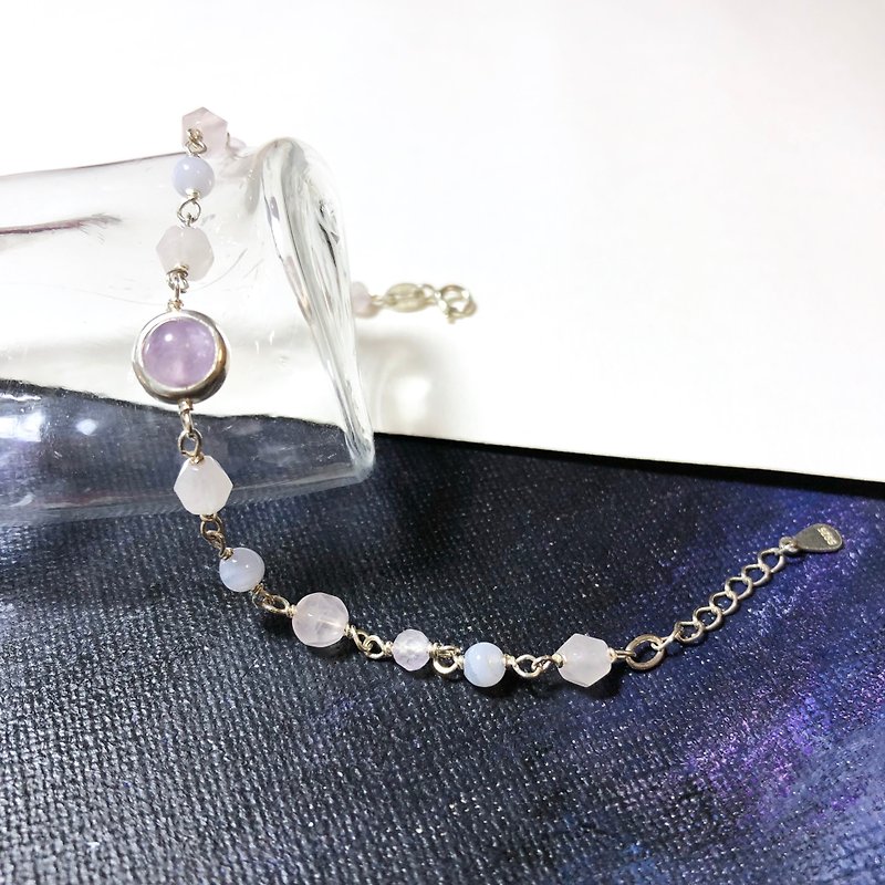 紫水晶包珠粉晶手鏈 優雅精致 手工限量款 925銀 薰衣草色 - 手鍊/手鐲 - 寶石 紫色