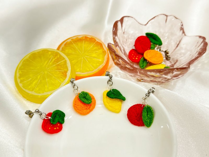 Embroidered Earrings-Fruit Series (316L Medical Steel) - ต่างหู - สแตนเลส 