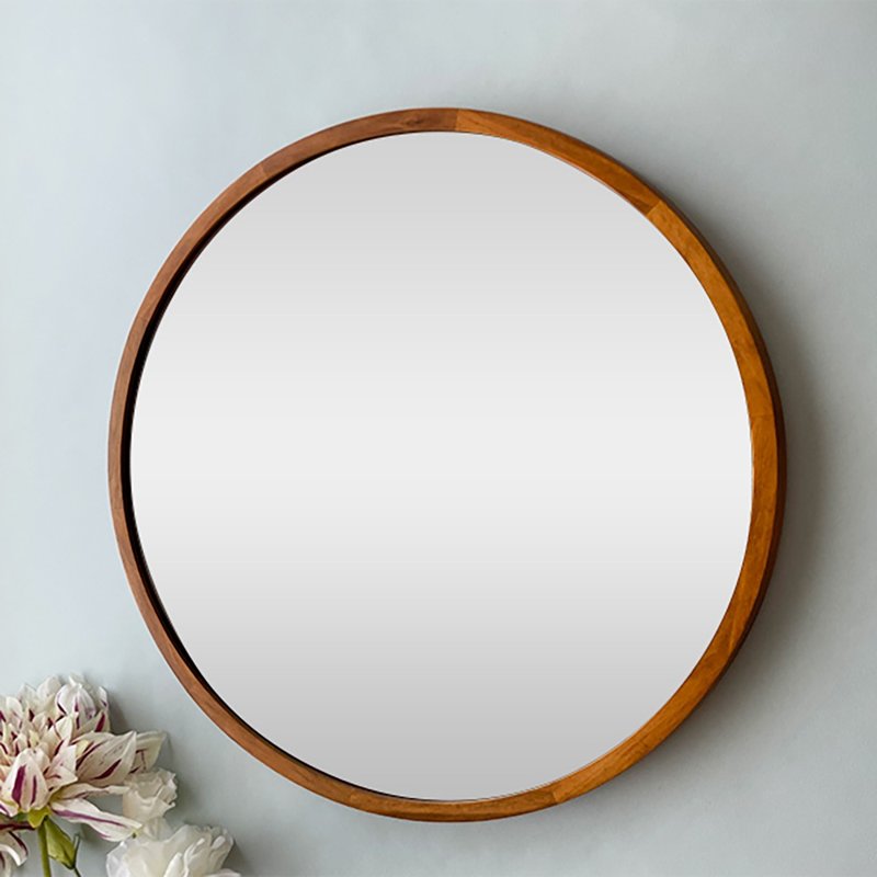 Acoustic Wood Frame Wall Mirror - อุปกรณ์แต่งหน้า/กระจก/หวี - ไม้ สีนำ้ตาล