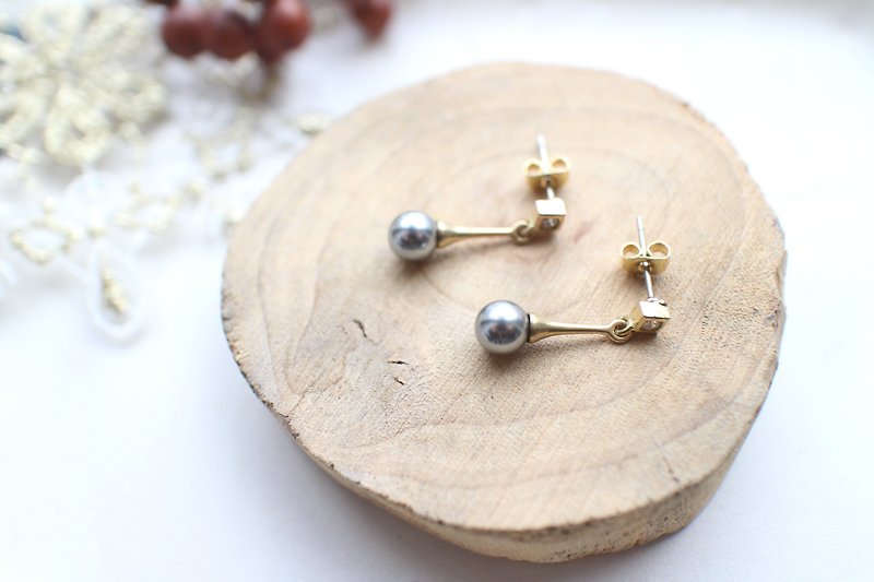 Little magic-Pearl zircon earrings - Earrings & Clip-ons - Other Metals Silver