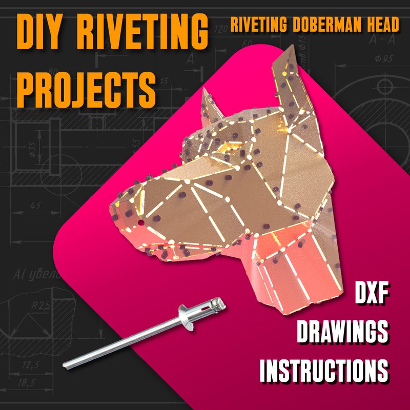 Sheet Metal Riveting Doberman Head Project (DXF, PDF) - 圖文模板設計 - 其他材質 