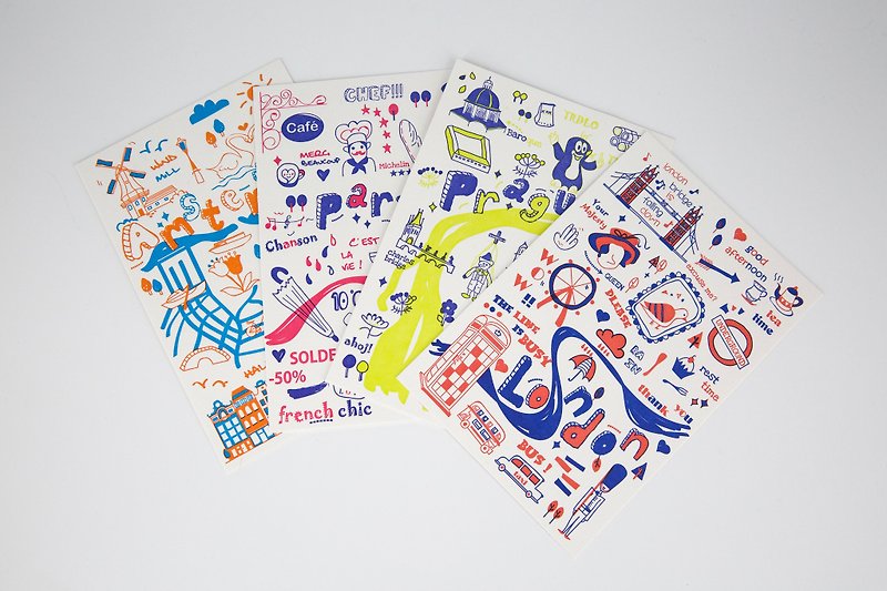 letterpress原創手繪明信片|創意插畫|倫敦巴黎布拉格阿姆斯特丹，城市旅行明信片 - 心意卡/卡片 - 紙 多色