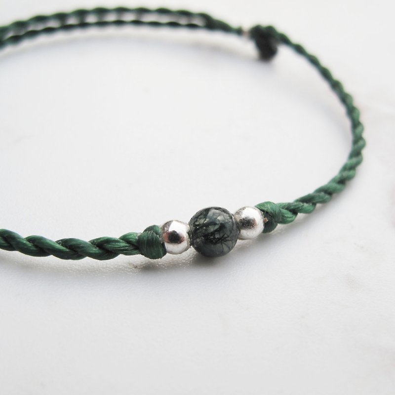 Big staff Taipa [wax rope series] seaweed jade × wax rope silver beads bracelet green green - Bracelets - Semi-Precious Stones Green