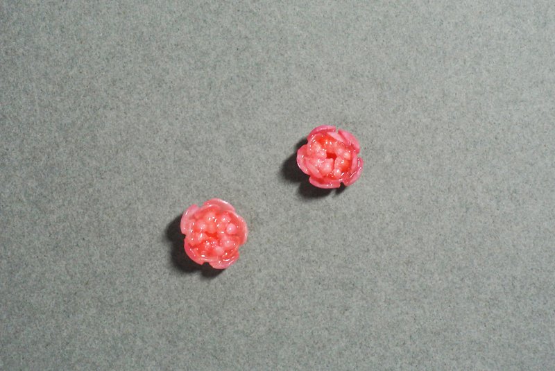 桃紅小茶花(花苞) 耳環 - 耳環/耳夾 - 紙 粉紅色