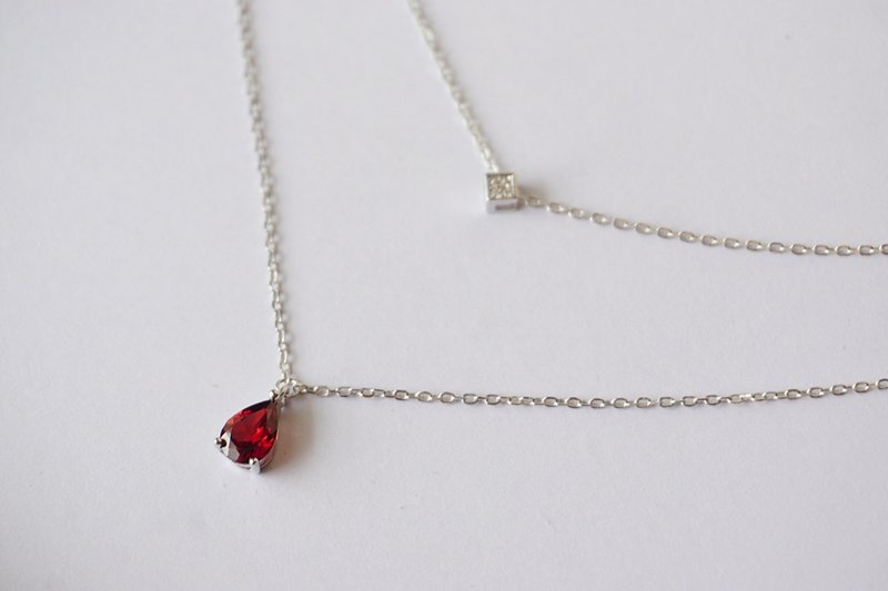 Natural Garnet Necklace Sterling Silver 925 - 項鍊 - 純銀 紅色