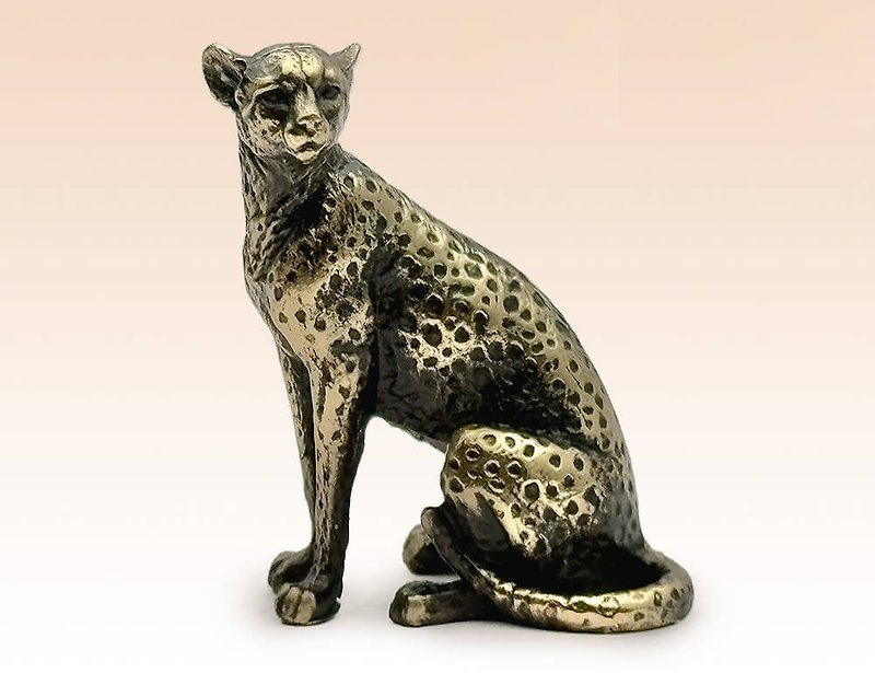 Cheetah Miniature Bronze Figurine animal sculpture handmade metal statue gift - Items for Display - Other Metals 