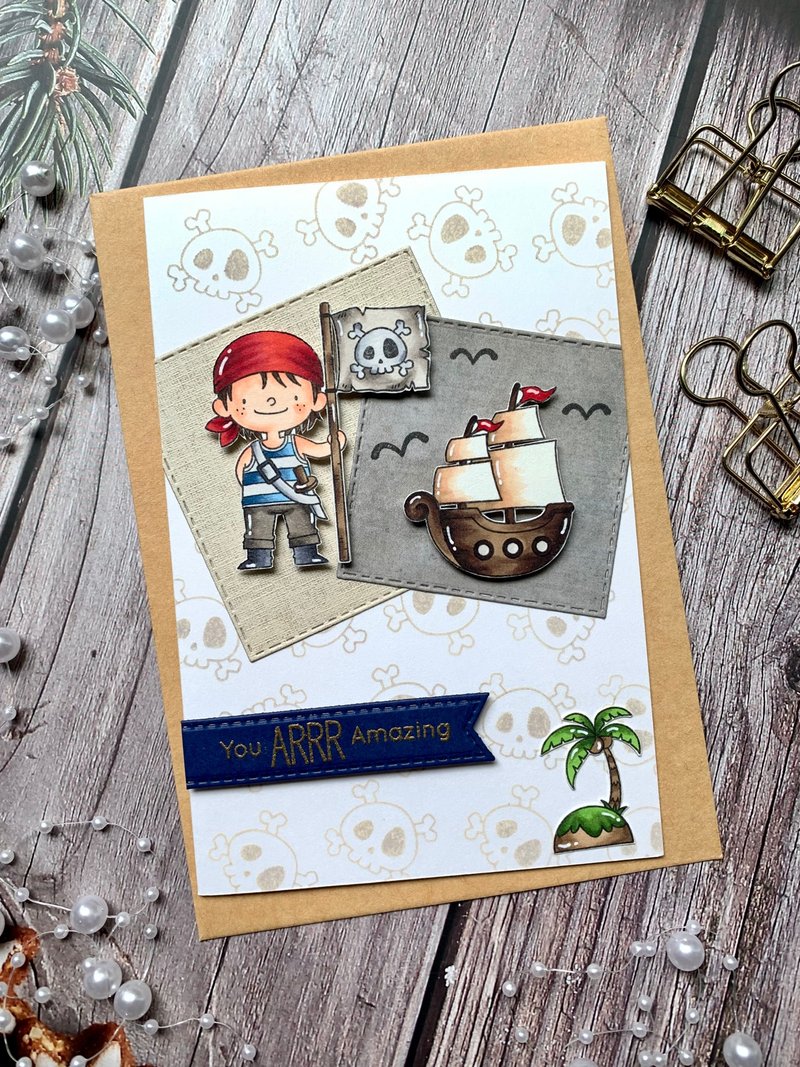 Handmade cards_You are amazing Pirate Ship - การ์ด/โปสการ์ด - กระดาษ สีนำ้ตาล