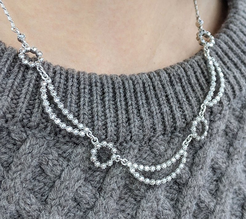 Solid Silver Necklace with Sparkly Marcasites - สร้อยคอ - เงินแท้ 