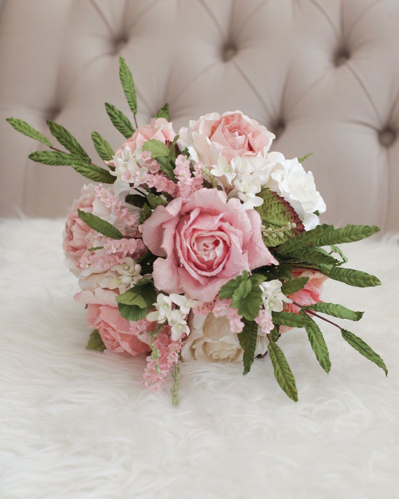 Blush Pink Medium Flower Bouquet - งานไม้/ไม้ไผ่/ตัดกระดาษ - กระดาษ สึชมพู