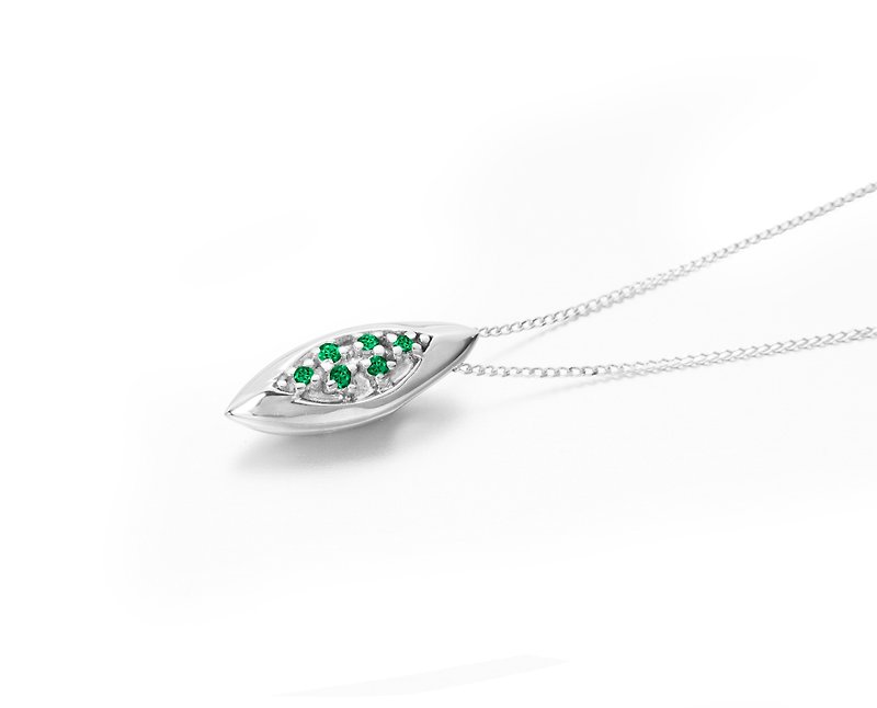 Small Emerald Necklace, Simple Emerald Necklace, Peapod 14k Gold Choker Necklace - สร้อยคอทรง Collar - เครื่องประดับ สีเขียว