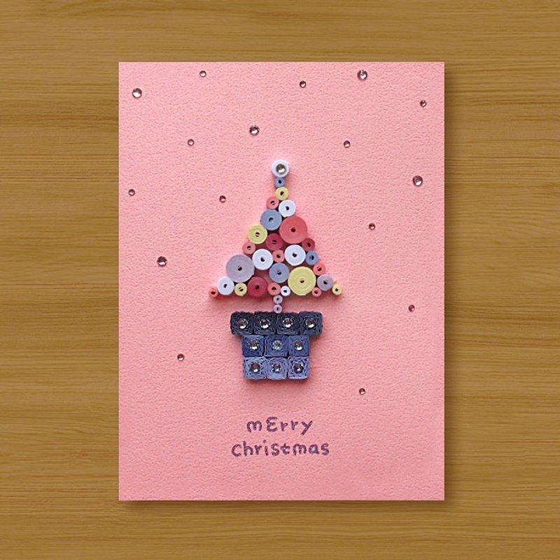 手作りロール紙のカード_クリスマスは小さな鉢植えのメリークリスマスを願う - カード・はがき - 紙 ピンク