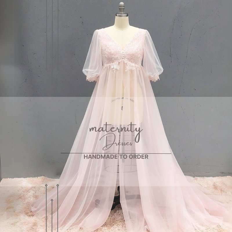 豆沙色前面開叉孕婦禮服 - 禮服/小禮服 - 其他材質 粉紅色