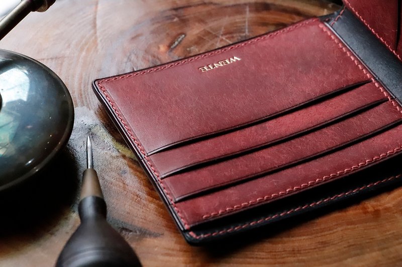 Six card short clip-splicing two-color-red with hacker systemized bronzing - Wallets - Genuine Leather Black