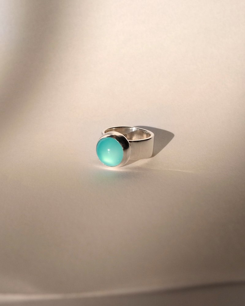 12mm Blue Agate Ring - แหวนทั่วไป - โลหะ สีน้ำเงิน