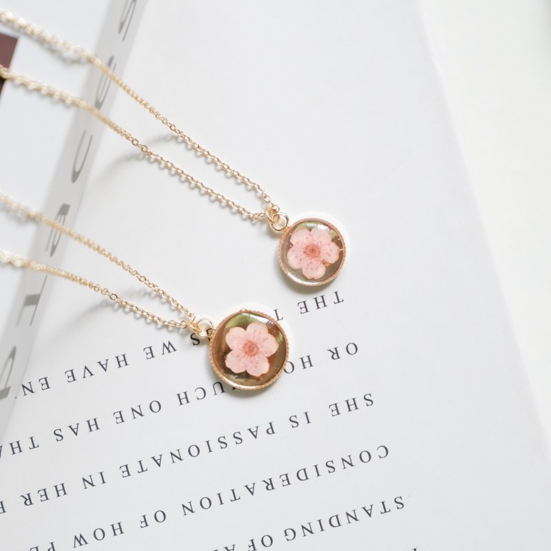 Necklace 14k Gold plum blossom flower Risin 14k gold plated necklace pink plum blossom pendant - Necklaces - Plants & Flowers 