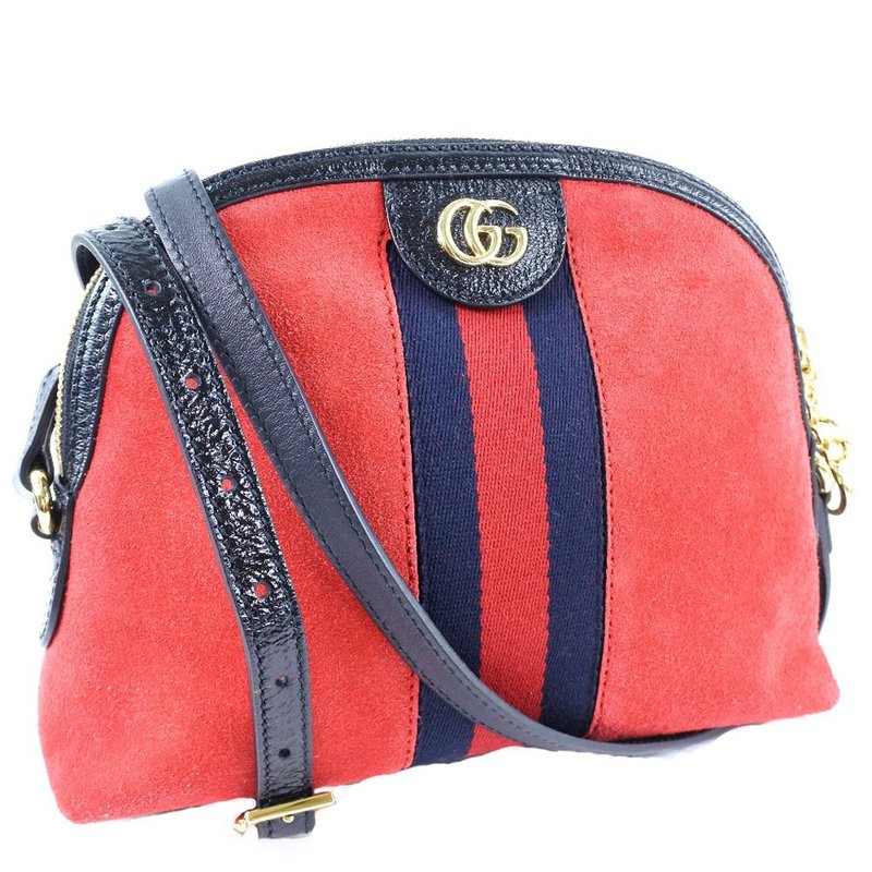 【日本直送】【GUCCI】グッチ オフィディア 499621 スウェード×レザー ハイビスカスレッド ユニセックス ショルダーバッグ【中古】Aランク - 側背包/斜背包 - 真皮 紅色