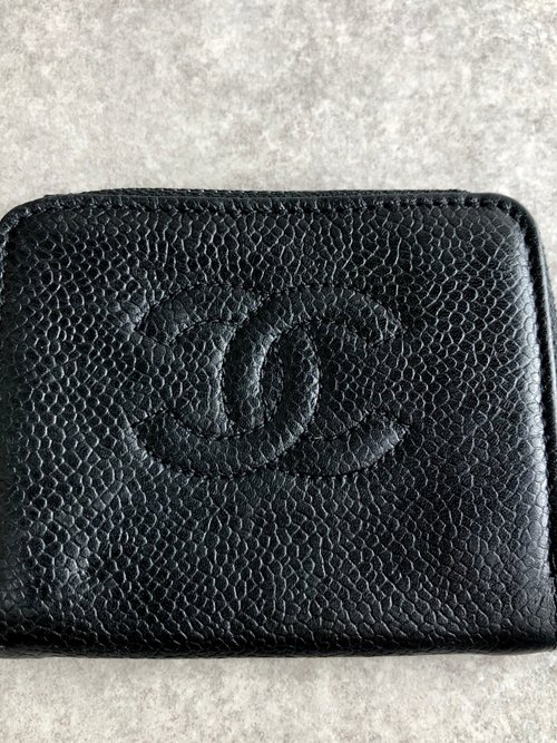 希少 CHANEL シャネル キャビアスキン コインケース ブラック ココマーク 日本直送名牌中古包】CHANEL シャネルココマークコインケース