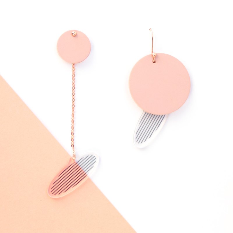 handmade original design pink circle 925 pure silver gold plated earring - Earrings & Clip-ons - Genuine Leather Pink