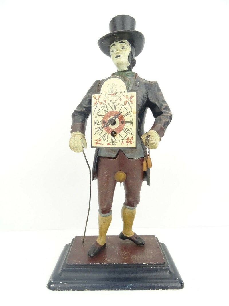 German Vintage Figure Clock Seller Man of Time figural Schwarzwald Black Forest - Clocks - Other Materials Black