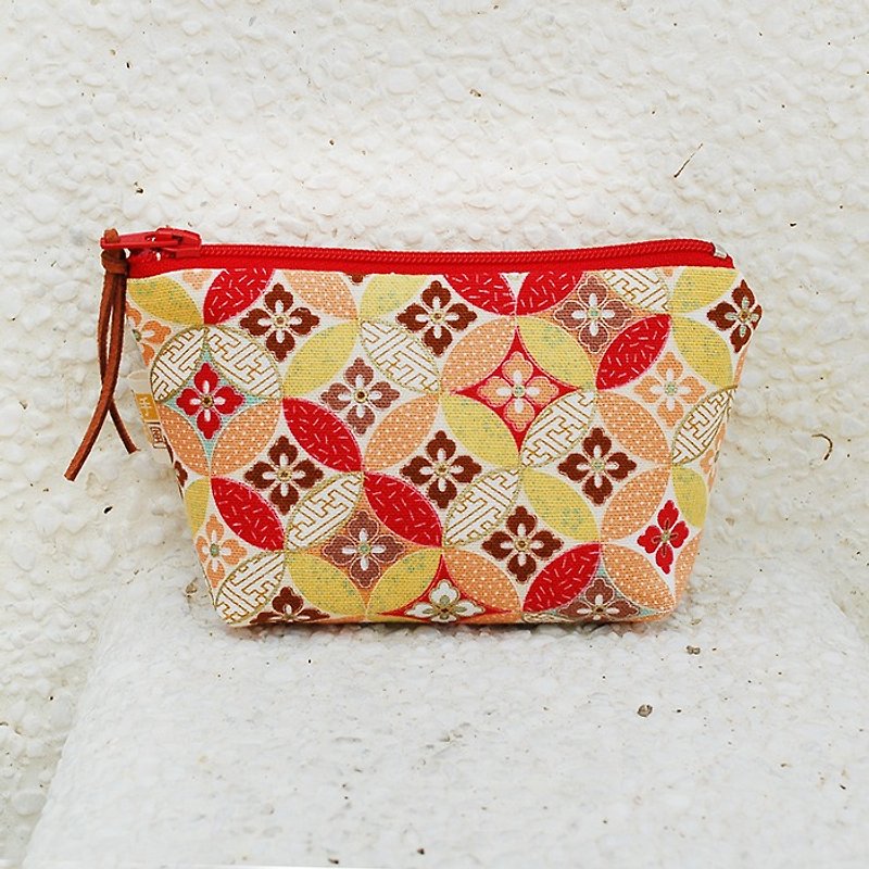 Hefeng lucky round small storage bag - กระเป๋าใส่เหรียญ - ผ้าฝ้าย/ผ้าลินิน สีแดง