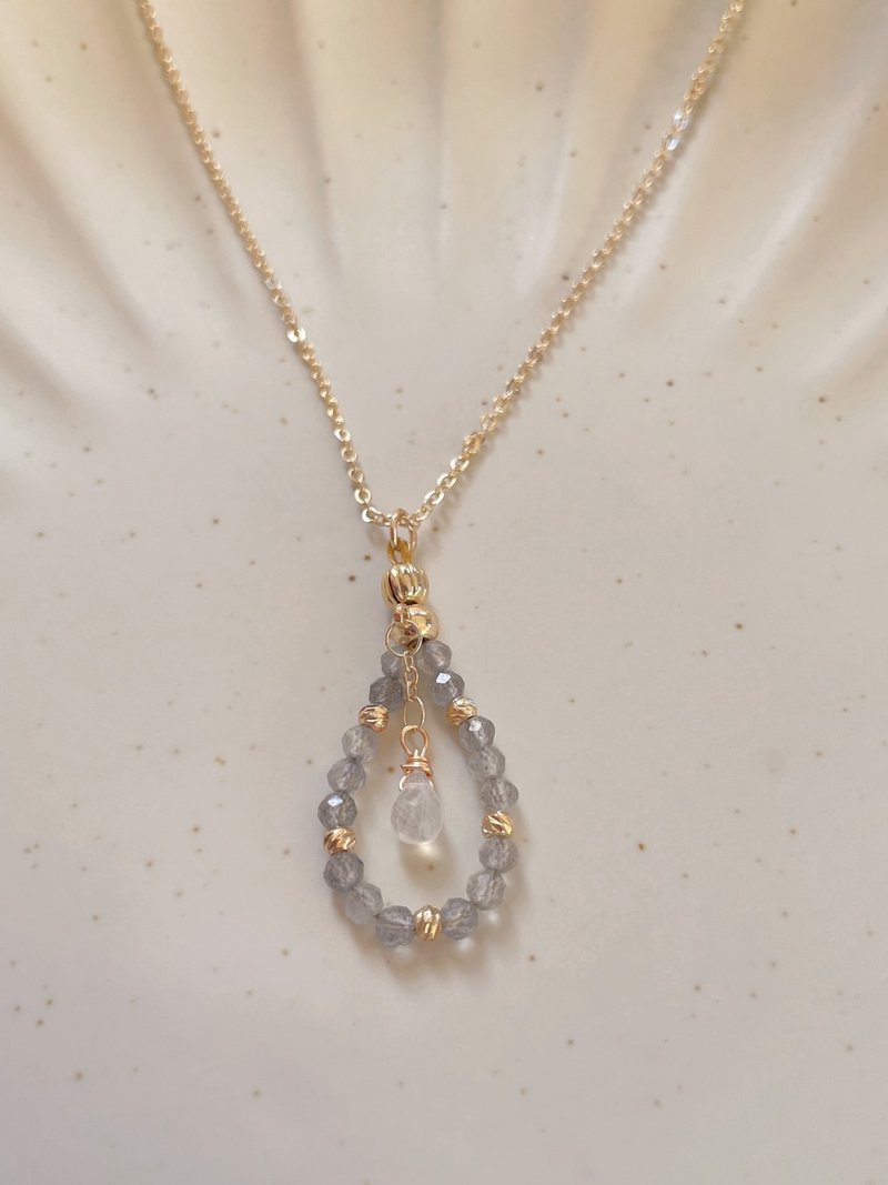 愛情/人際關係/月光石水滴/拉長石/水晶14K包金項鍊 - 手鍊/手環 - 其他金屬 白色