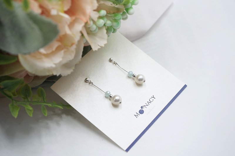 Swarovski Crystal Pearl Earring / Ice Blue - Earrings & Clip-ons - Gemstone Blue