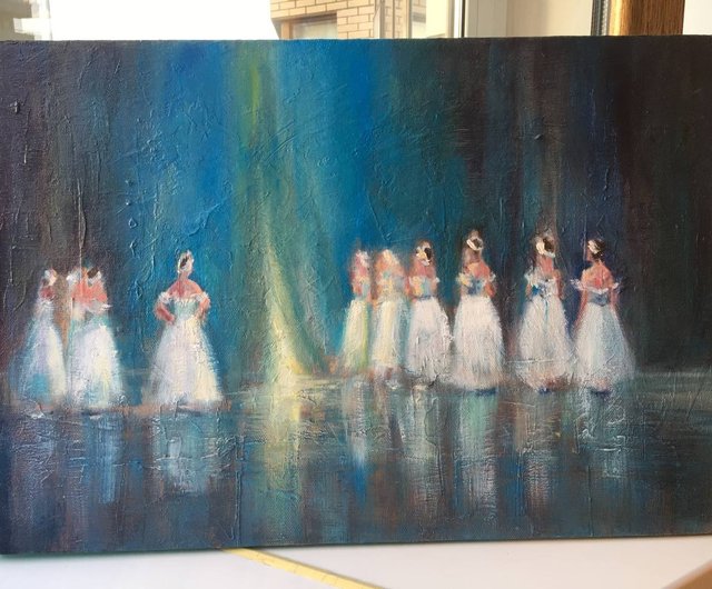 白鳥の湖 オリジナルキャンバス絵画 バレエ バレリーナ 青い