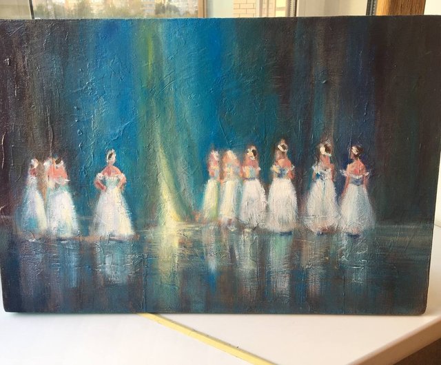 白鳥の湖 オリジナルキャンバス絵画 バレエ バレリーナ 青いダンサー