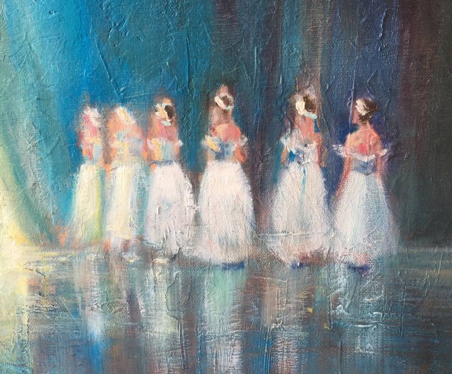 白鳥の湖 オリジナルキャンバス絵画 バレエ バレリーナ 青いダンサー