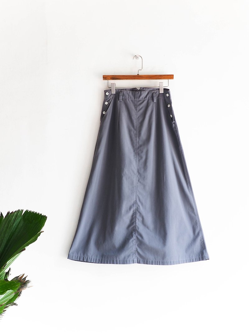 River water mountain - Tochigi mouse gray independent party quilt antique straight A word skirt Japanese college student dress dress vintage - กระโปรง - ผ้าฝ้าย/ผ้าลินิน สีเทา