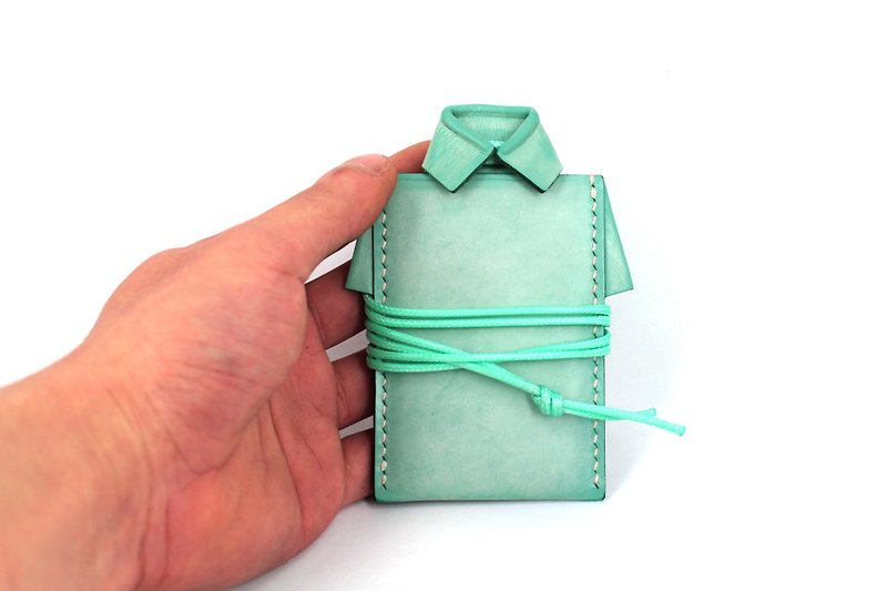 MOOS X WASOME ORIGAMI 植鞣牛革 全人手縫製 卡片套 (薄荷綠色) - 證件套/卡套 - 真皮 綠色