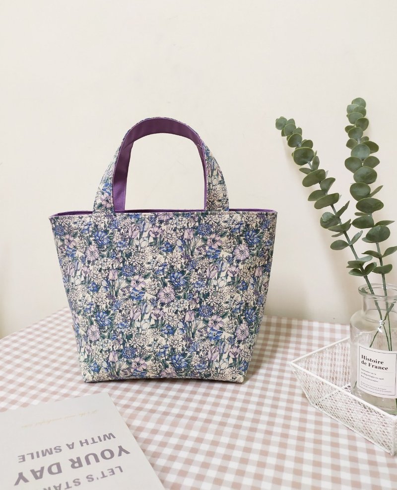 Jiajiajiu series lunch bag/handbag/tote bag/romantic daisy/available from stock - Handbags & Totes - Cotton & Hemp Purple