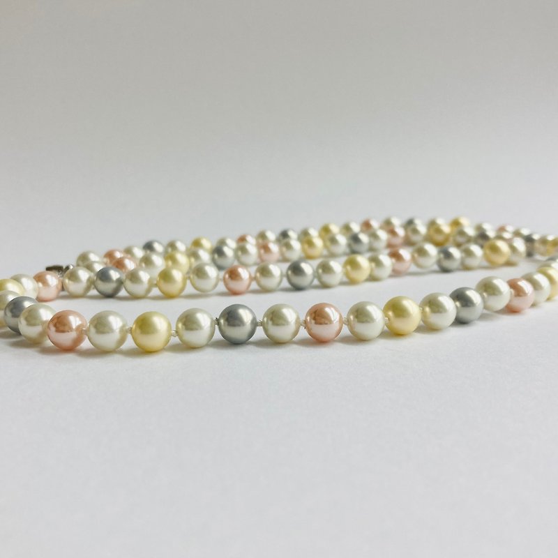 Glass mix pearl all knot opera necklace/8mm approx. 80cm/colorful mix/made in japan - Necklaces - Glass Multicolor