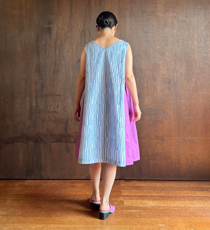 No Sleeve Combination Dress　Morning Calm /Purple - One Piece Dresses - Cotton & Hemp Blue