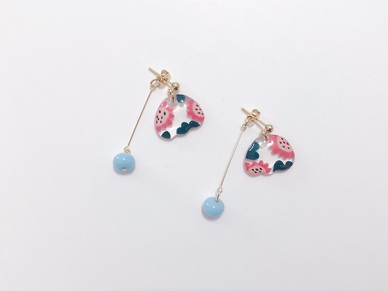 Wild Raspberry Forest Series - Blossoming Wildflowers Hand-painted Handmade Earrings Two Wearing Ear Pins / Ear Clips