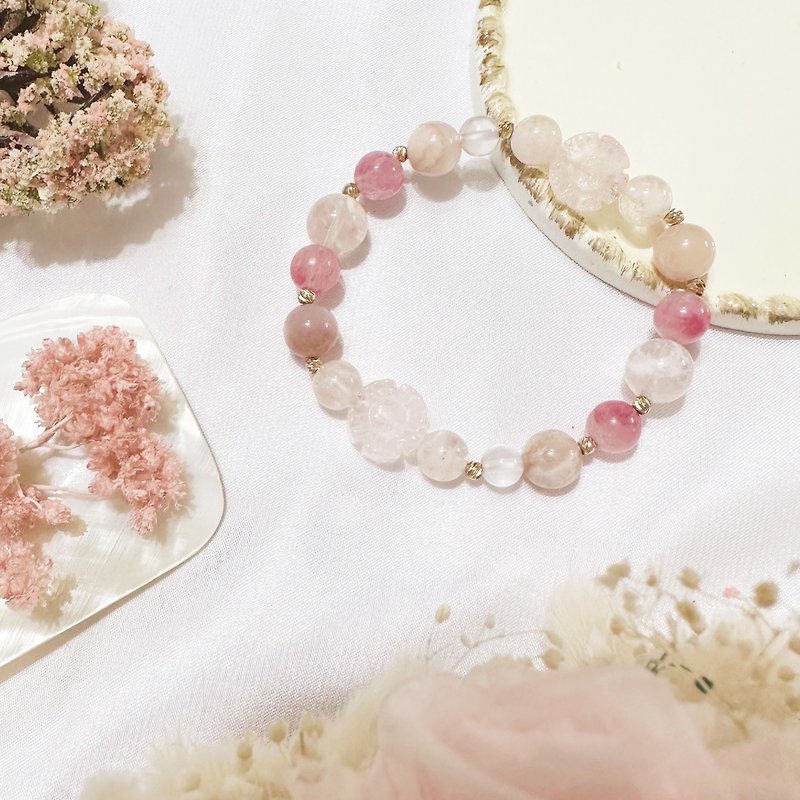 Falling cherry snow, snowflake ghost, pink crystal rose, cherry blossom rain cherry blossom agate crystal bracelet - Bracelets - Crystal Pink