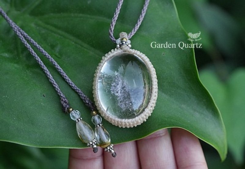 Pink and green light shower★Garden quartz macrame necklace 1677 - Necklaces - Gemstone 