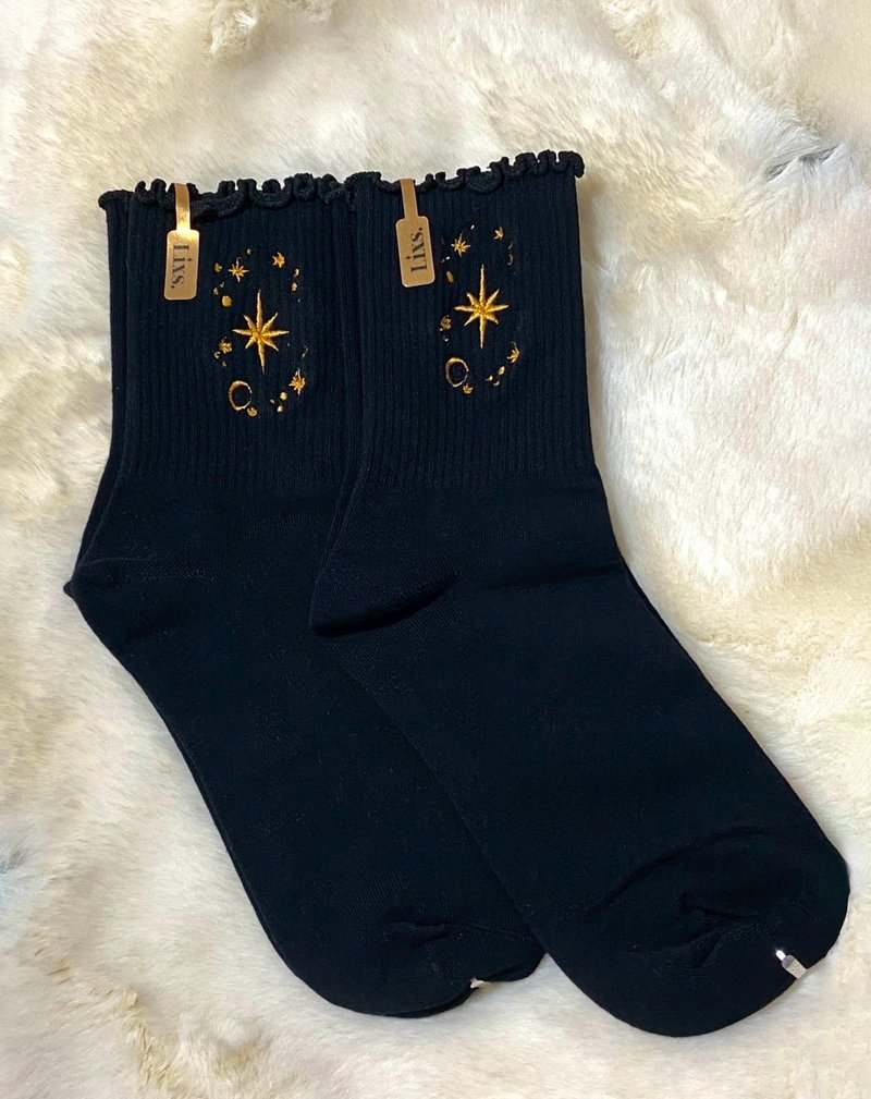 Stardust sock - Ankle black sock - 襪子 - 繡線 黑色