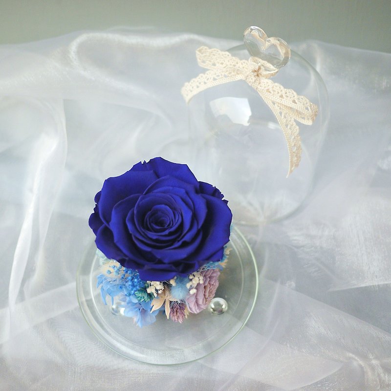 伊登花室 永生藍玫瑰 玻璃罩永生花 乾燥桌花 - 乾燥花/永生花 - 植物．花 藍色