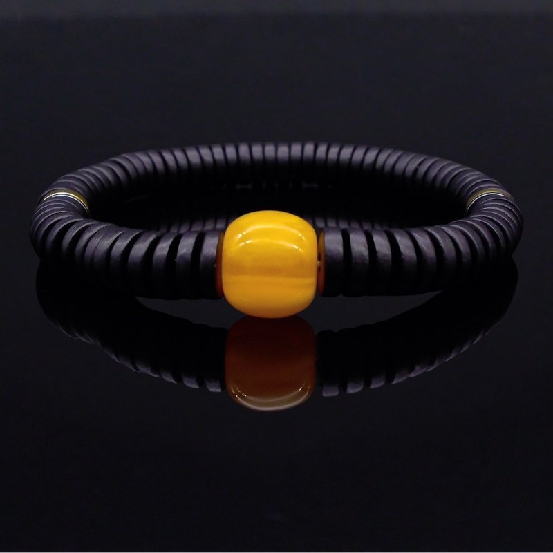 Yellow Amber and Black Coconut Shell - Source of Stability Men's Bracelet QBR-00 - สร้อยข้อมือ - คริสตัล 