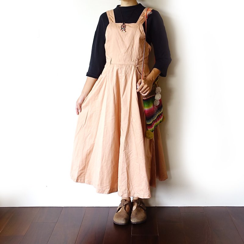 BajuTua / vintage / pink color umbrella put vest dress harness - One Piece Dresses - Cotton & Hemp Pink